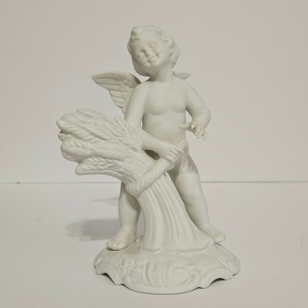 Vintage Dresden Autumn Fall Wheat Cherub 730b - Mid-Century Angel Bisque Retired